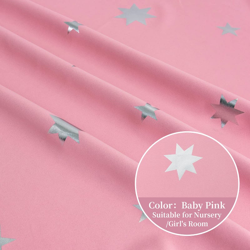 Anjee Blackout Curtains for Girls Bedroom 63 Inches Long Kids Star Foil Print Window Pink Curtains Thermal Insulated Room Darkening Drapes Nursery Decor 2 Panels, Baby Pink 52x63 Inches - Image 3